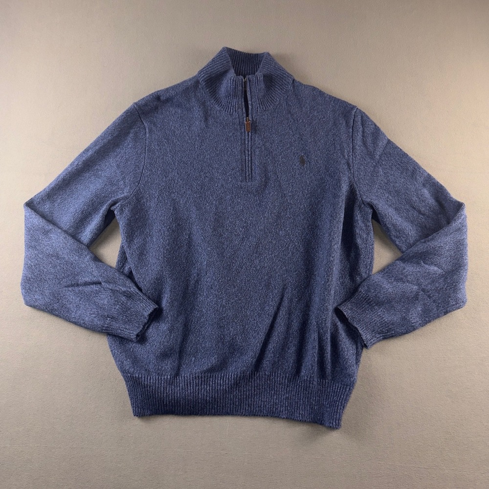 Polo Ralph Lauren Mens XL Blue Cotton Quarter Zip Sweater 710674344004